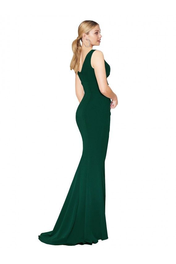 Sleeveless High Neck Stretch Crepe Midnight Green Long Formal Evening Dress Canada Clearance
