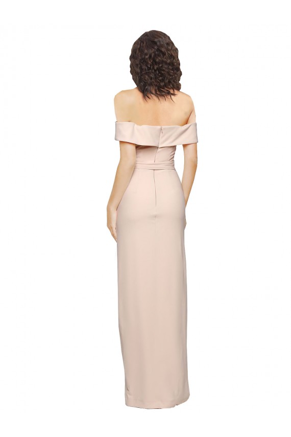 Sleeveless Off the Shoulder Stretch Crepe Nude Long Formal Evening Dress Canada Clearance