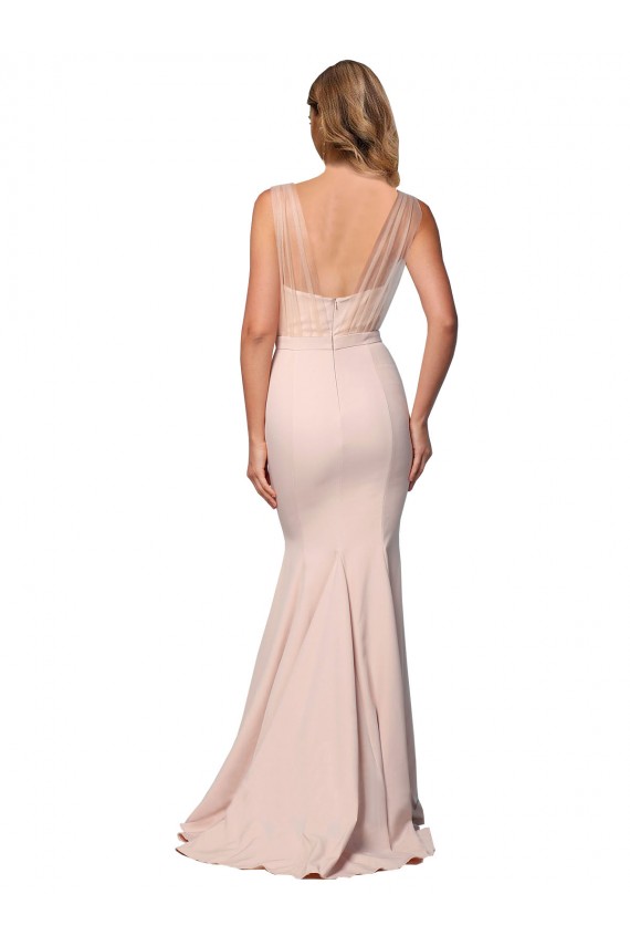 Sleeveless Sweetheart Stretch Crepe & Tulle Nude Long Formal Evening Dress Canada Clearance