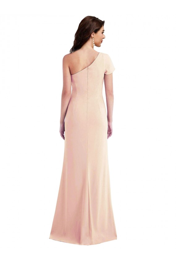 Cap Sleeves One Shoulder Stretch Crepe Nude Long Formal Evening Dress Canada Clearance
