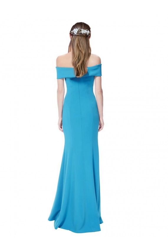 Sleeveless Off the Shoulder Stretch Crepe Peacock Blue Long Formal Dress Canada Clearance