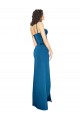 Sleeveless Spaghetti Straps Silky Satin Peacock Blue Long Formal Evening Dress Canada Clearance