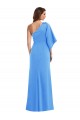 Bell Sleeves One Shoulder Stretch Crepe Peacock Blue Long Semi Formal Evening Dress Canada Clearance