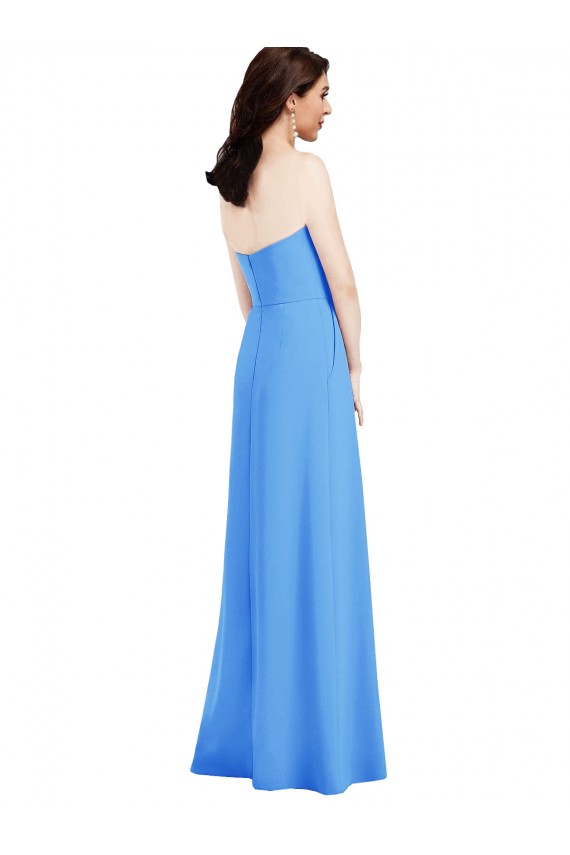Sleeveless Strapless Stretch Crepe Peacock Blue Long Semi Formal Evening Dress Canada Clearance