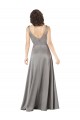 Sleeveless V-Neck Silky Satin Pearl Grey Long Formal Evening Dress Canada Clearance