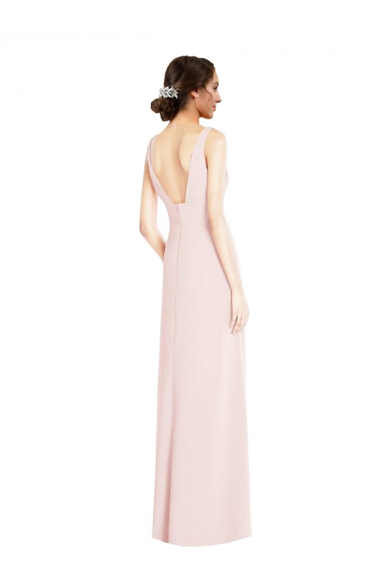 Sleeveless V-Neck Stretch Crepe Pink Long Black Tie Evening Dress Canada Clearance