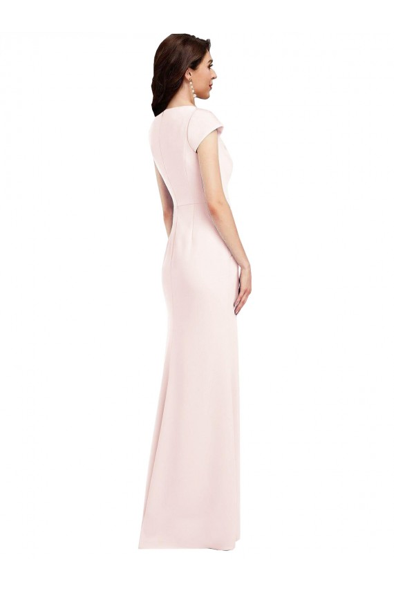 Cap Sleeves V-Neck Stretch Crepe Pink Long Formal Evening Dress Canada Clearance