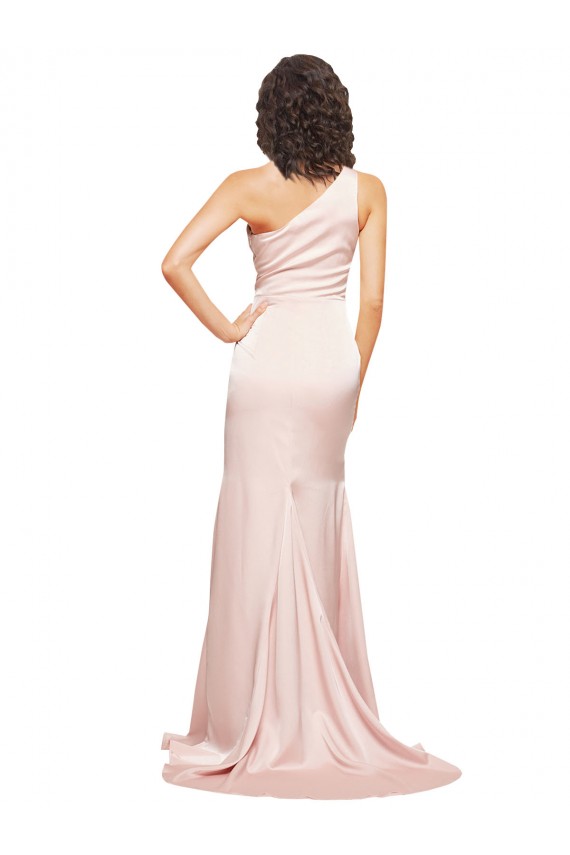 Sleeveless One Shoulder Silky Satin Pink Long Black Tie Evening Dress Canada Clearance