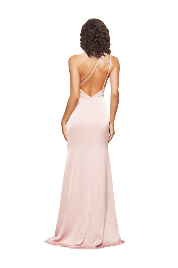 Sleeveless One Shoulder Silky Satin Pink Long Formal Evening Dress Canada Clearance