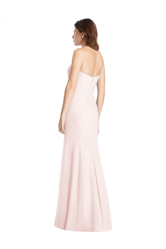 Sleeveless Strapless Stretch Crepe Pink Long Semi Formal Evening Dress Canada Clearance