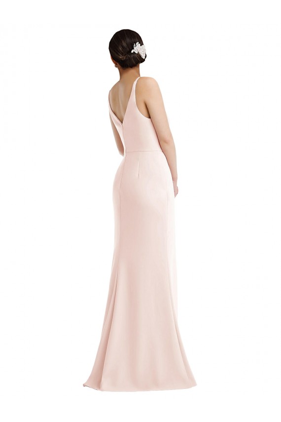 Sleeveless V-Neck Stretch Crepe Pink Long Formal Evening Dress Canada Clearance
