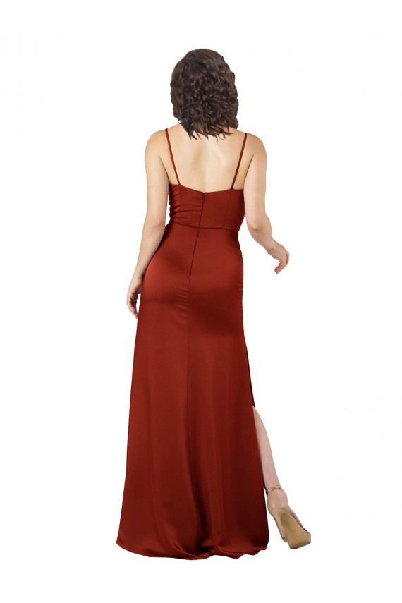 Sleeveless Square Neck Silky Satin Red Long Formal Evening Dress Canada Clearance