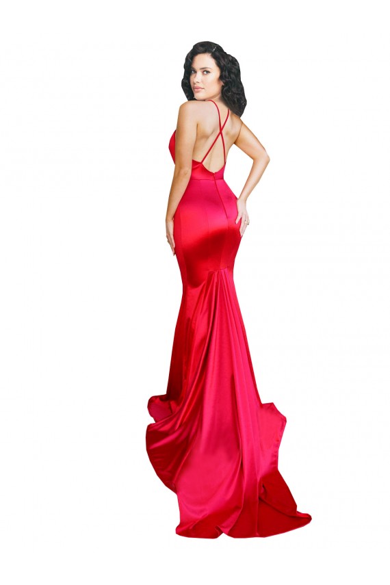 Sleeveless Sweetheart Stretch Satin Red Long Formal Evening Dress Canada Clearance