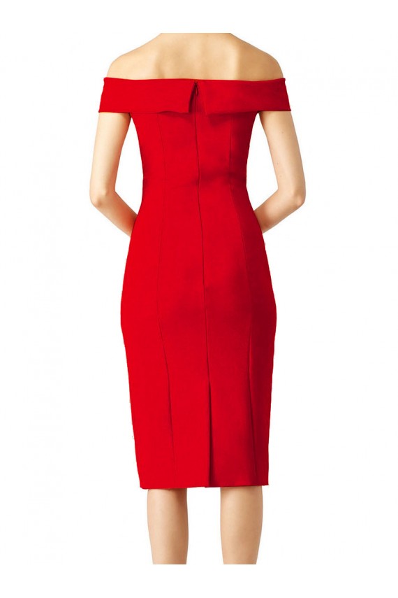 Sleeveless Off the Shoulder Stretch Crepe Red Cocktail Length Formal Evening Dress Canada Clearance