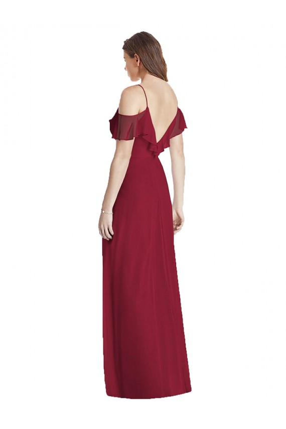 Cold Shoulder V-Neck Soft Chiffon Royal Blue Long Semi Formal Evening Dress Canada Clearance