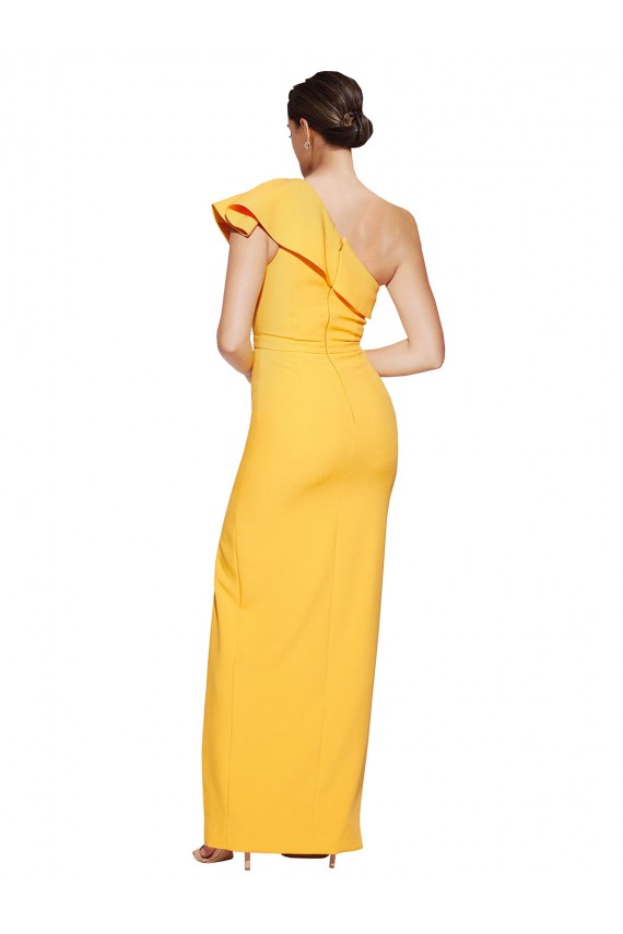 Sleeveless One Shoulder Stretch Crepe Saffron Long Formal Evening Dress Canada Clearance