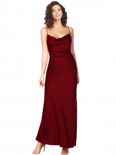 Sleeveless Cowl Neck Silky Satin Burgundy Long Black Tie Evening Dress Canada Clearance