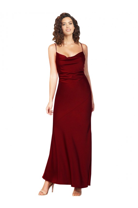 Sleeveless Cowl Neck Silky Satin Burgundy Long Black Tie Evening Dress Canada Clearance