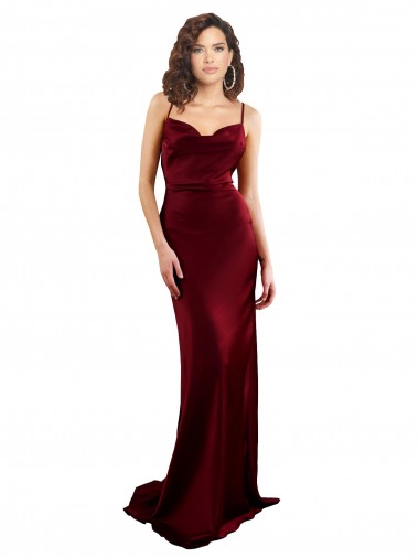 Sleeveless Cowl Neck Silky Satin Burgundy Long Formal Evening Dress Canada Clearance