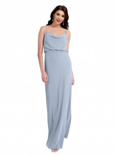 Sleeveless Cowl Neck Stretch Crepe Smoke Blue Long Formal Evening Dress Canada Clearance