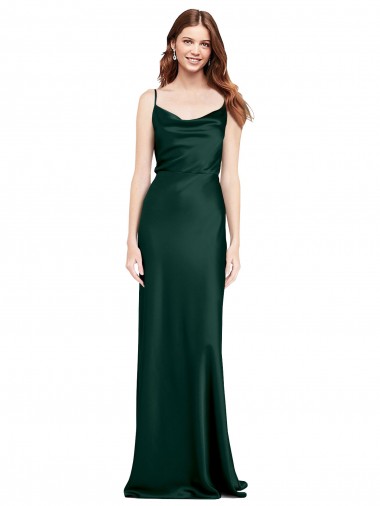 Sleeveless Cowl Neck Stretch Satin Hunter Long Black Tie Evening Dress Canada Clearance