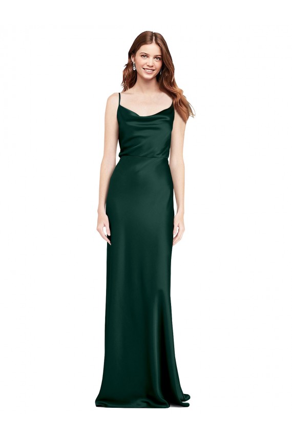 Sleeveless Cowl Neck Stretch Satin Hunter Long Black Tie Evening Dress Canada Clearance