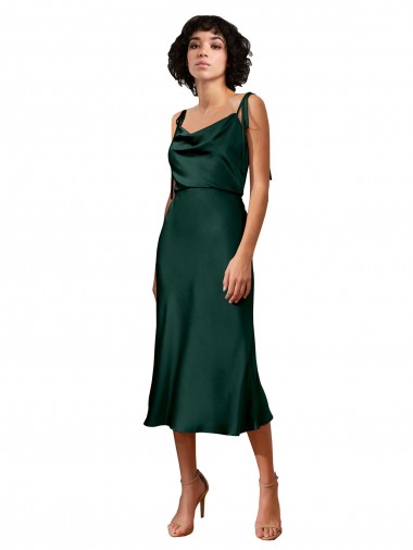 Sleeveless Cowl Neck Stretch Satin Hunter Midi Length Black Tie Evening Dress Canada Clearance