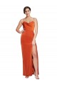Sleeveless Cowl Neck Stretch Satin Rust Sweep Train Formal Evening Dress Canada Clearance