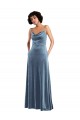 Sleeveless Cowl Neck Stretch Velvet Dusty Blue Long Semi Formal Evening Dress Canada Clearance