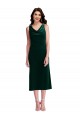 Sleeveless Cowl Neck Stretch Velvet Dark Green Midi Length Evening Dress Canada Clearance