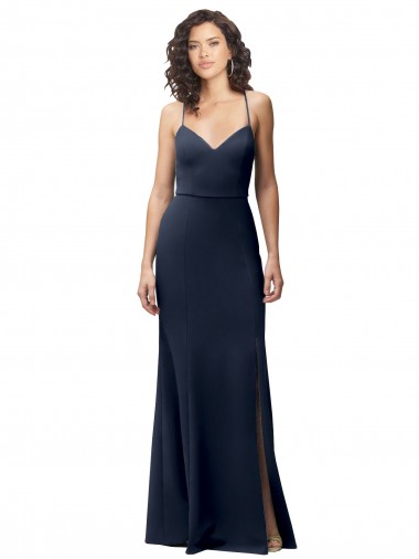 Sleeveless High Neck Stretch Crepe Dark Navy Long Formal Evening Dress Canada Clearance