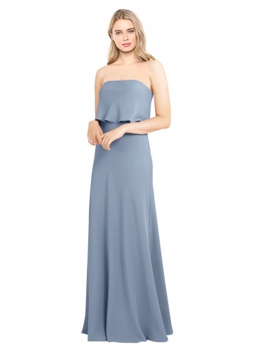 Sleeveless High Neck Stretch Crepe Smoke Blue Long Formal Dress Canada Clearance