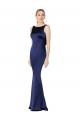 Sleeveless High Neck Stretch Satin Dark Navy Long Formal Evening Dress Canada Clearance
