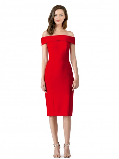 Sleeveless Off the Shoulder Stretch Crepe Red Cocktail Length Formal Evening Dress Canada Clearance