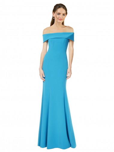 Sleeveless Off the Shoulder Stretch Crepe Peacock Blue Long Formal Dress Canada Clearance