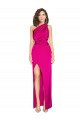 Sleeveless One Shoulder Silky Satin Fuchsia Long Formal Evening Dress Canada Clearance