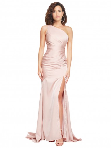 Sleeveless One Shoulder Silky Satin Pink Long Black Tie Evening Dress Canada Clearance