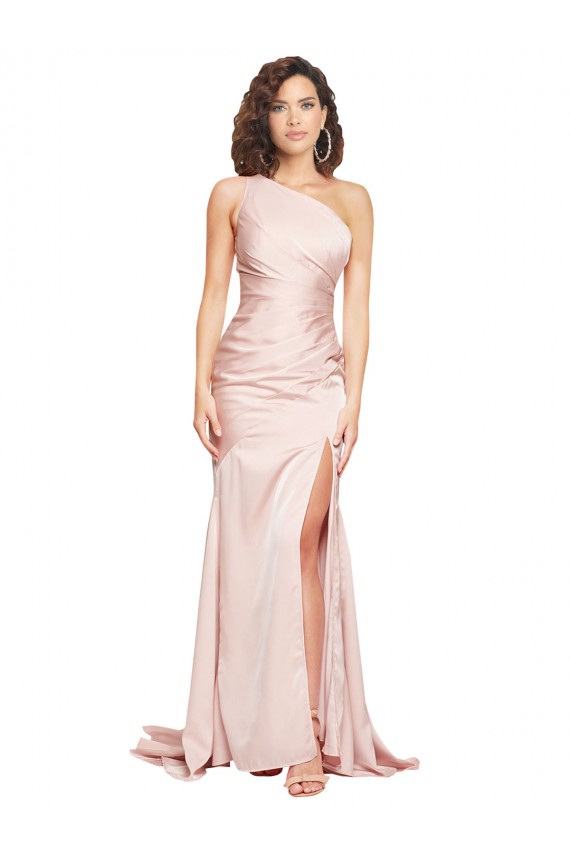 Sleeveless One Shoulder Silky Satin Pink Long Black Tie Evening Dress Canada Clearance