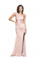 Sleeveless One Shoulder Silky Satin Pink Long Formal Evening Dress Canada Clearance