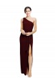 Sleeveless One Shoulder Stretch Crepe Burgundy Gold Long Black Tie Evening Dress Canada Clearance