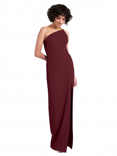 Sleeveless One Shoulder Stretch Crepe Burgundy Gold Long Formal Evening Dress Canada Clearance