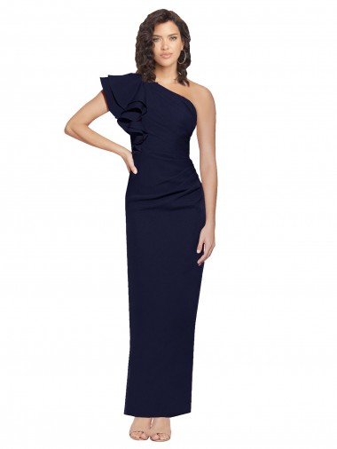 Sleeveless One Shoulder Stretch Crepe Dark Navy Sheath Long Formal Evening Dress Canada Clearance
