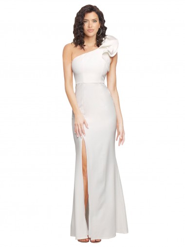 Sleeveless One Shoulder Stretch Crepe Ivory Long Formal Evening Dress Canada Clearance