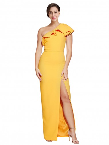 Sleeveless One Shoulder Stretch Crepe Saffron Long Formal Evening Dress Canada Clearance