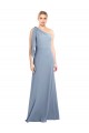 Flutter Sleeves One Shoulder Stretch Crepe Smoke Blue Long Formal Dress Canada Clearance