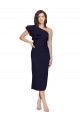 Sleeveless One Shoulder Stretch Crepe Dark Navy Midi Length Formal Evening Dress Canada Clearance
