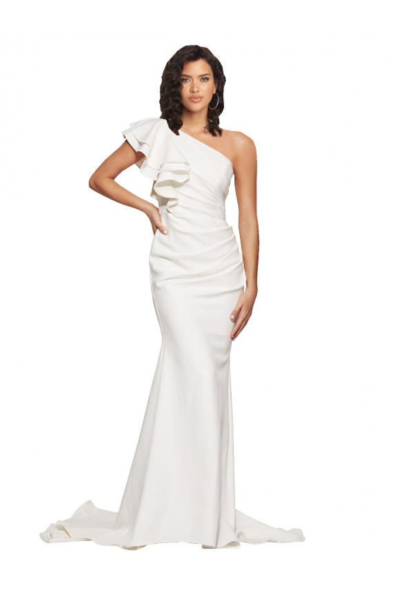 Sleeveless One Shoulder Stretch Crepe Ivory Sweep Train Semi Formal Evening Dress Canada Clearance