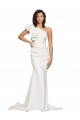 Sleeveless One Shoulder Stretch Crepe Ivory Sweep Train Semi Formal Evening Dress Canada Clearance