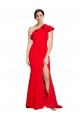 Sleeveless One Shoulder Stretch Crepe Red Sweep Train Semi Formal Evening Dress Canada Clearance