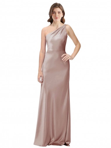 Sleeveless One Shoulder Stretch Satin Dusty Pink Long Formal Evening Dress Canada Clearance
